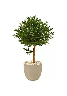Nearly Natural 40-Inch Olive Topiary Artificial Tree in Sand Stone Planter UV Resistant (Indoor/Outdoor)