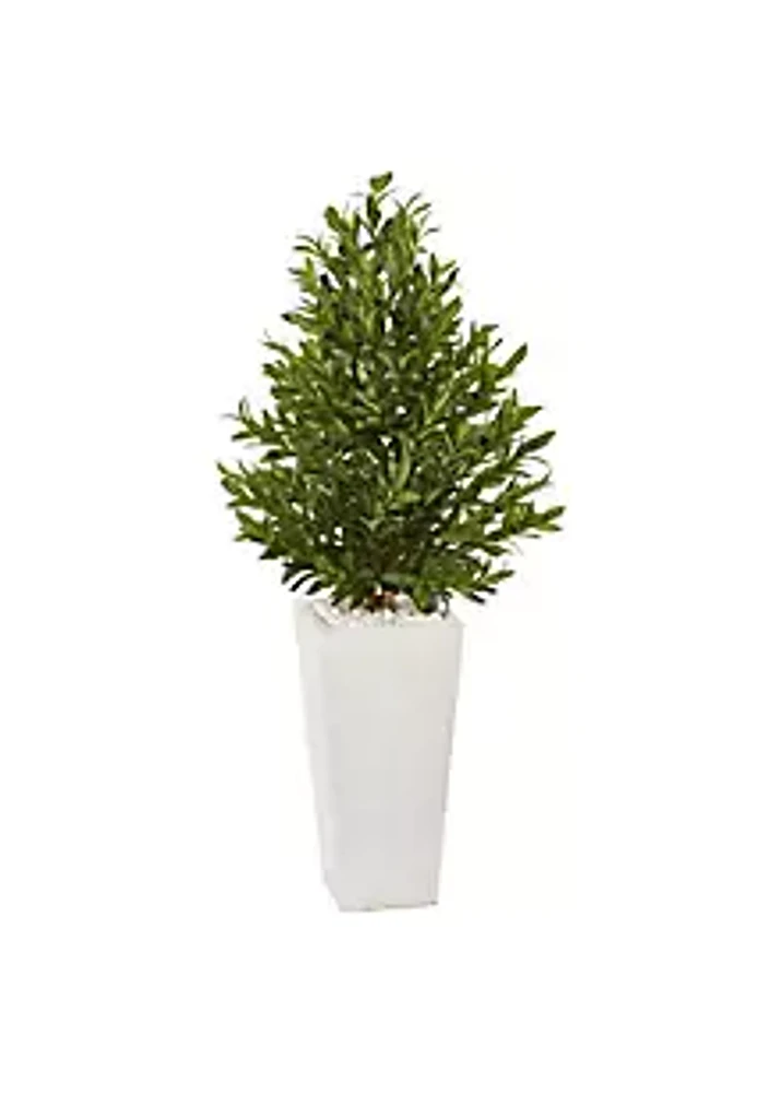 Nearly Natural 4-Foot Olive Cone Topiary Artificial Tree in White Planter UV Resistant (Indoor/Outdoor)