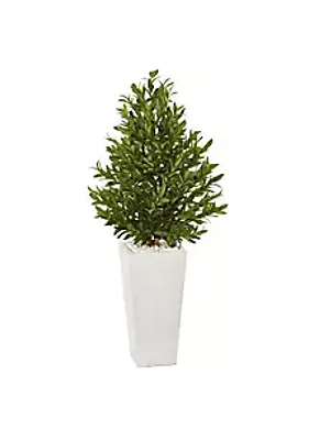 Nearly Natural 4-Foot Olive Cone Topiary Artificial Tree in White Planter UV Resistant (Indoor/Outdoor)