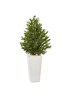 Nearly Natural 4-Foot Olive Cone Topiary Artificial Tree in White Planter UV Resistant (Indoor/Outdoor)