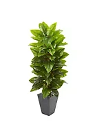 Nearly Natural 5-Foot Large Leaf Philodendron Artificial Plant in Slate Planter (Real Touch