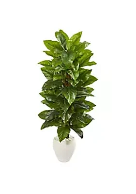 Nearly Natural 63-Inch Large Leaf Philodendron Artificial Plant in White Planter (Real Touch)
