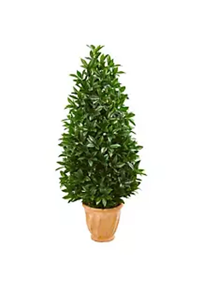 Nearly Natural 4.5-Foot Bay Leaf Cone Topiary Artificial Tree in Terra Cotta Planter UV Resistant (Indoor/Outdoor)