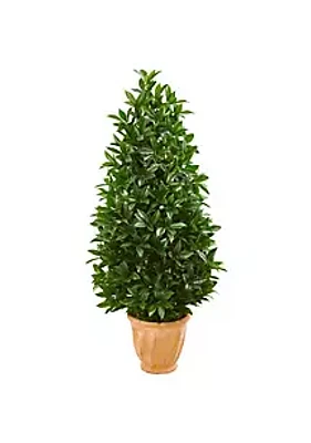 Nearly Natural 4.5-Foot Bay Leaf Cone Topiary Artificial Tree in Terra Cotta Planter UV Resistant (Indoor/Outdoor)