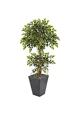Nearly Natural 5-Foot Variegated Ficus Artificial Tree in Slate Planter