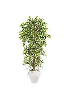 Nearly Natural 5.5-Foot Elegant Ficus Artificial Tree in White Planter