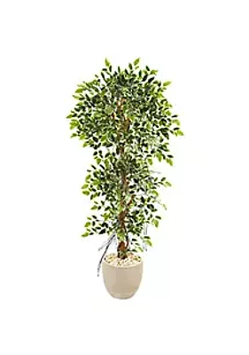 Nearly Natural 63-Inch Elegant Ficus Artificial Tree in Sandstone Planter