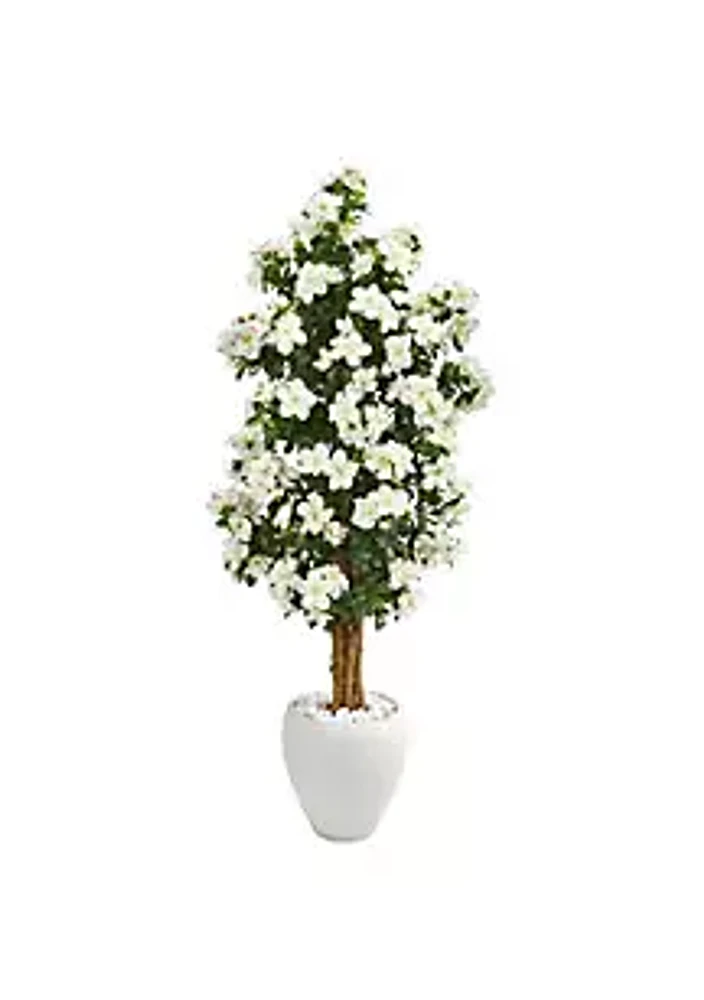 Nearly Natural 5-Foot Azalea Artificial Tree in White Planter