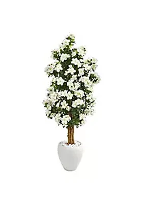 Nearly Natural 5-Foot Azalea Artificial Tree in White Planter