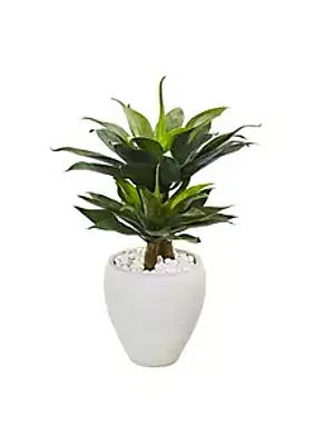 Nearly Natural 33-Inch Double Agave Succulent Artificial Plant in White Planter