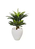 Nearly Natural 33-Inch Double Agave Succulent Artificial Plant in White Planter