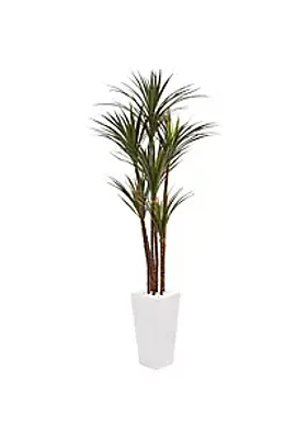 Nearly Natural 6.5-Foot Giant Yucca Artificial Tree in White Planter UV Resistant