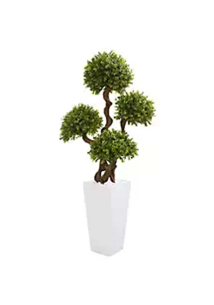 Nearly Natural 55-Inch Four Ball Boxwood Artificial Topiary Tree in Tall White Planter