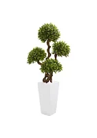 Nearly Natural 55-Inch Four Ball Boxwood Artificial Topiary Tree in Tall White Planter