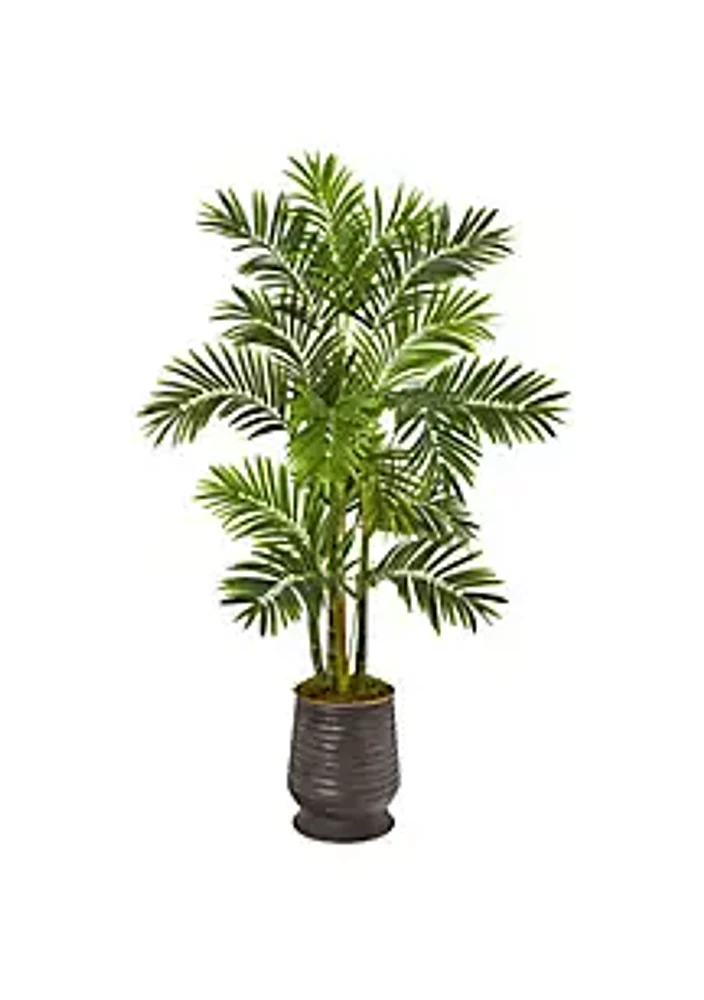 Nearly Natural 63-Inch Areca Palm Artificial Tree in Ribbed Metal Planter