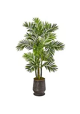 Nearly Natural 63-Inch Areca Palm Artificial Tree in Ribbed Metal Planter