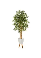 Nearly Natural 74-Inch Multi Bambusa Bamboo Artificial Tree in White Planter with Stand