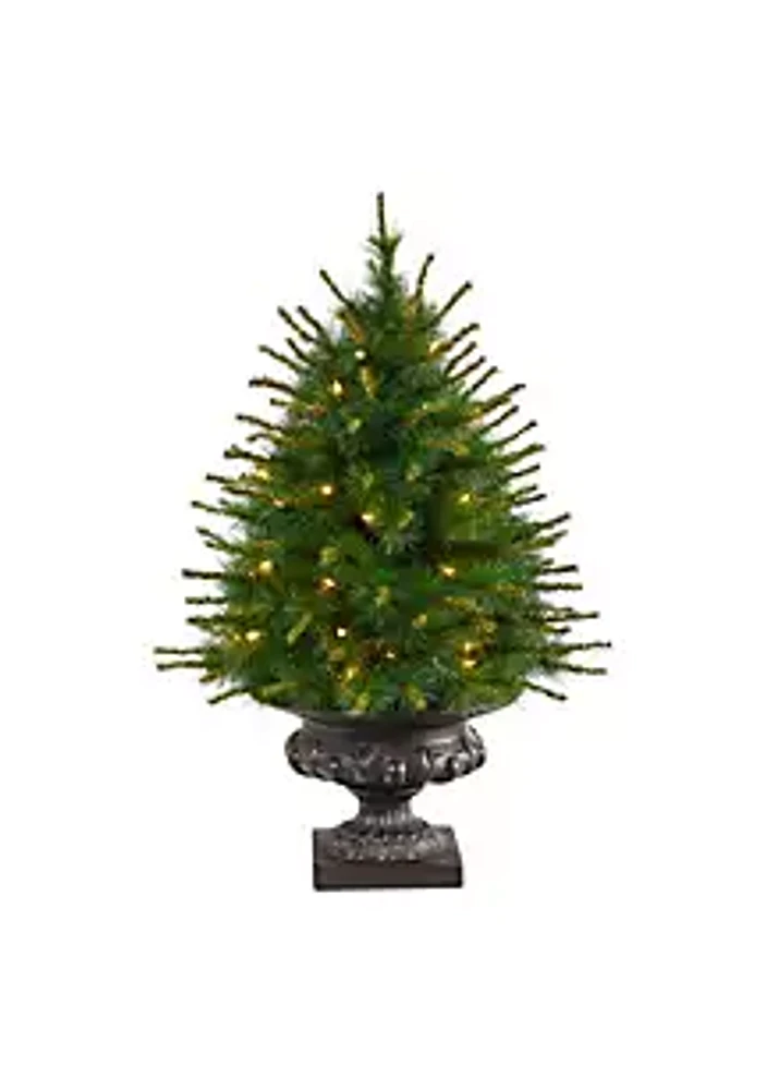 Nearly Natural 3.5-Foot New England Pine Artificial Christmas Tree with 50 Clear Lights and 117 Bendable Branches in Iron Colored Urn