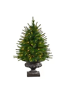 Nearly Natural 3.5-Foot New England Pine Artificial Christmas Tree with 50 Clear Lights and 117 Bendable Branches in Iron Colored Urn