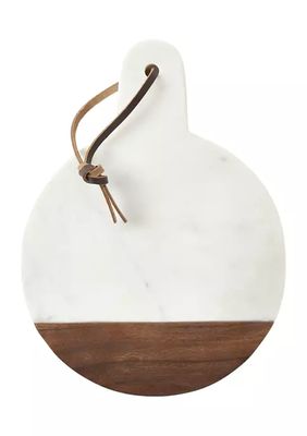 Round White Marble and Acacia Wood Board