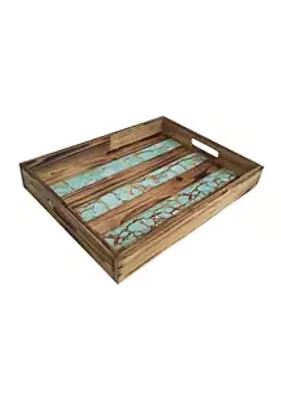 Paseo Road by HiEnd Accents Wooden Tray with Turquoise Inlay