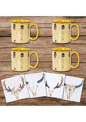 Large Arrow Bohemian Mug and Desert Skull Coaster Set