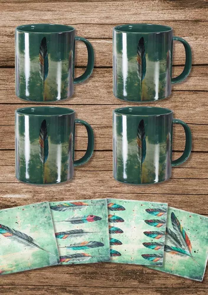 Belk Tossed Feather Bohemian Mug and Coaster Set | The Summit