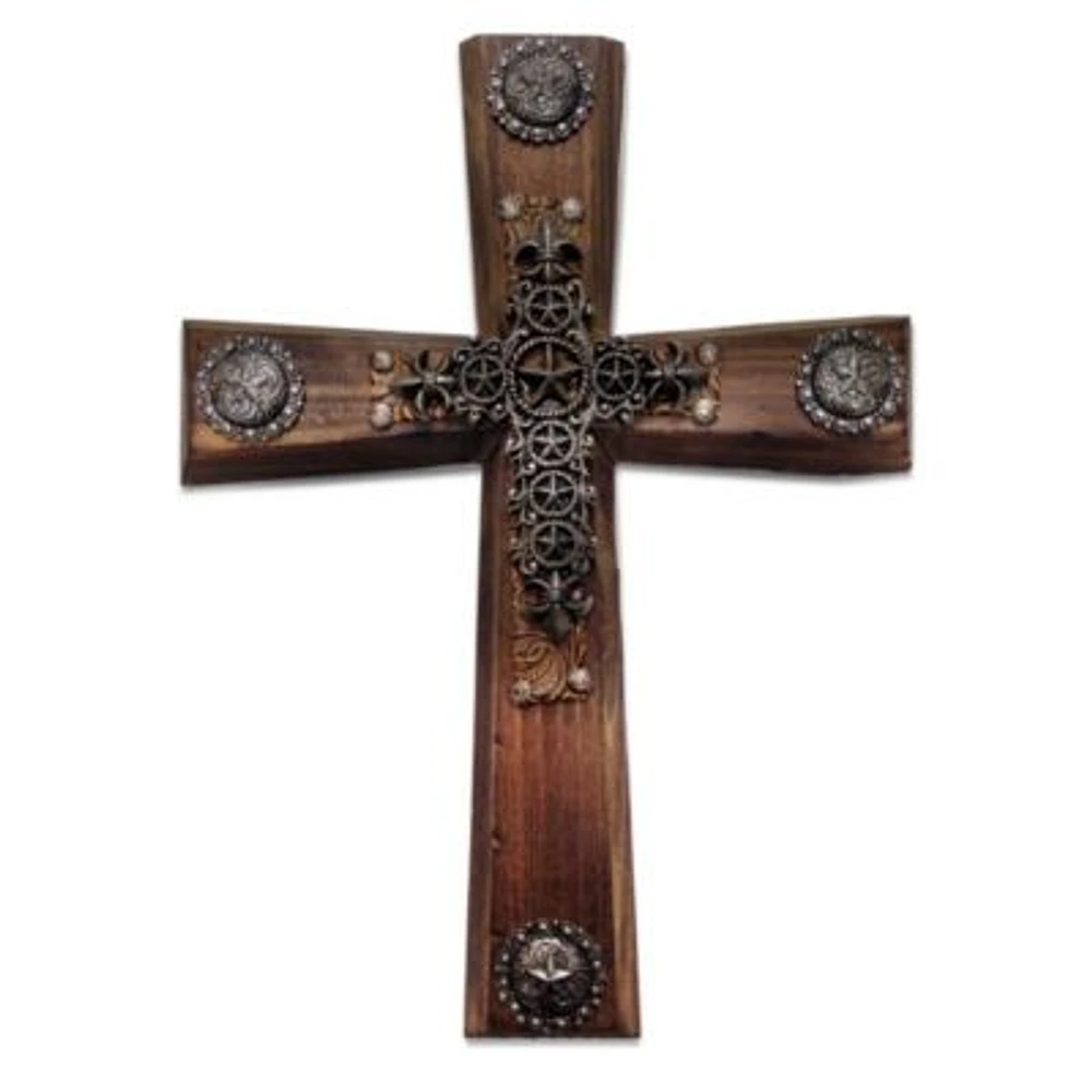 Wooden Cross Wall Décor with Star & Concho Overlay Picture Frame