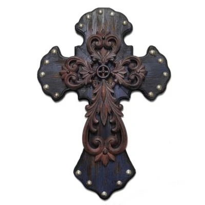 Deep Blue Metal Overlay Studded Cross Wall Décor