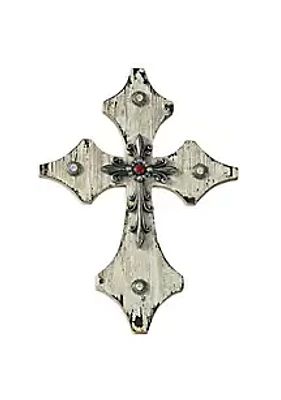 Paseo Road by HiEnd Accents Cream Distressed Wooden Cross Wall Décor with Silver Accent