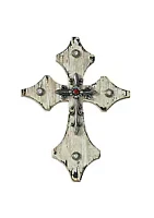 Paseo Road by HiEnd Accents Cream Distressed Wooden Cross Wall Décor with Silver Accent