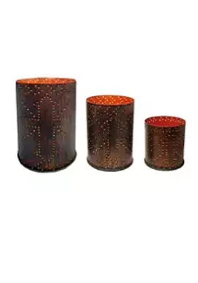 Paseo Road by HiEnd Accents Cross Distressed Metal Cylinder Pillar Candle Holder Set