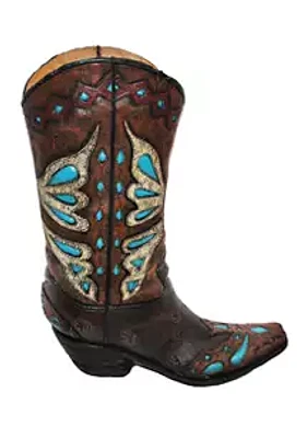 Paseo Road by HiEnd Accents Turquoise Butterfly Design Cowboy Boot Vase