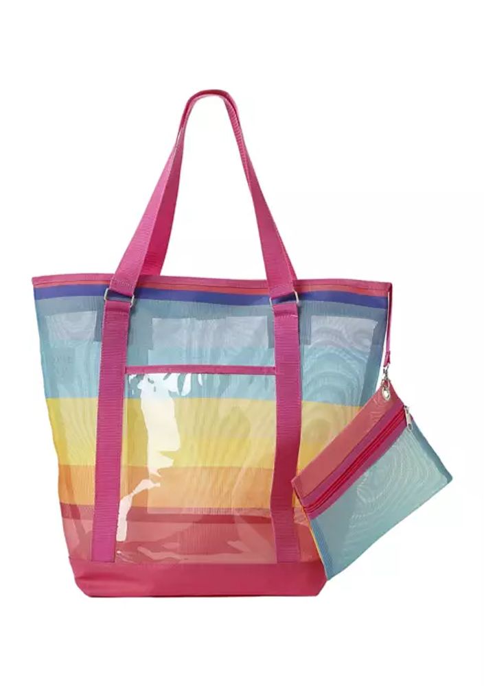 Striped Plastic Mesh Tote Bag