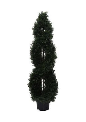 Artificial Cedar Double Spiral Topiary, Plastic Pot