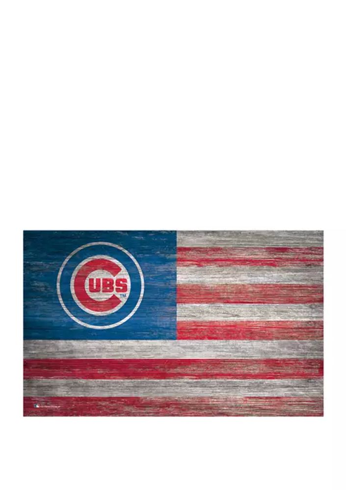 Wooden Chicago Cubs w Flag. 