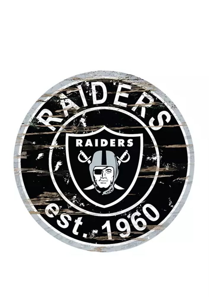 Oakland Raiders Round Distressed Sign