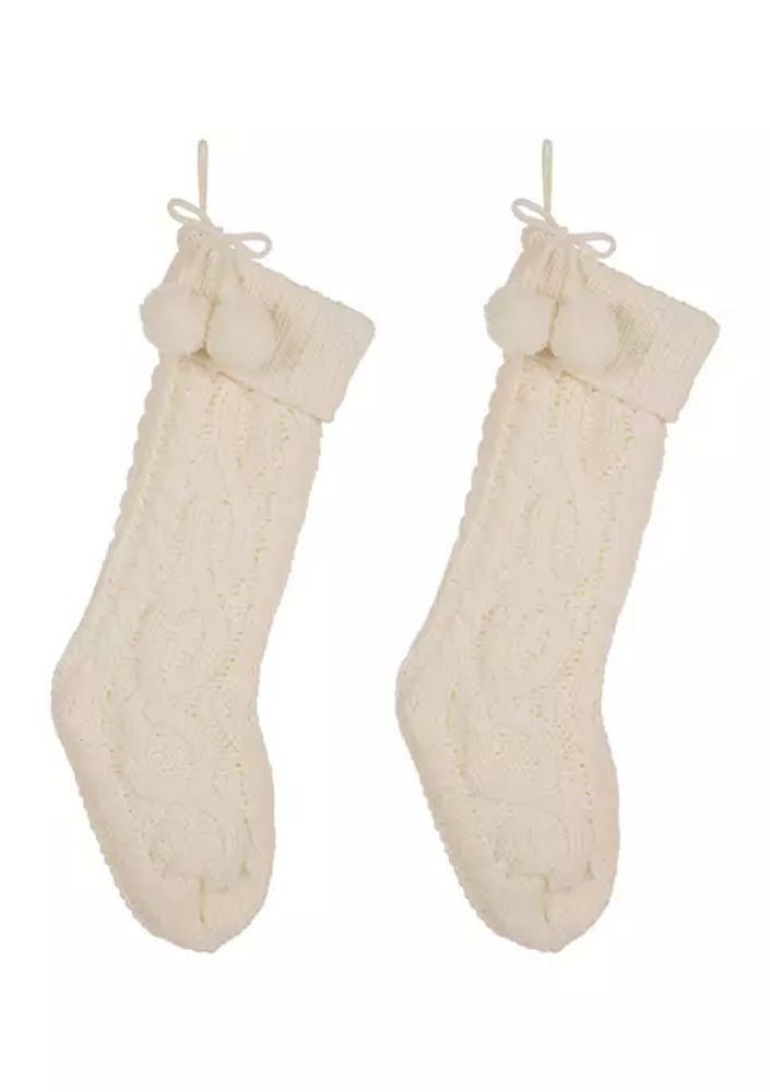 Belk 2 Pack Knitted Polyester Christmas Stocking with Pom Pom Ball-White |  The Summit