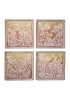 Gold & Copper Embossed Metal Wall Décor with Floral and Botanical Designs in Square Wood Frames