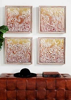 Gold & Copper Embossed Metal Wall Décor with Floral and Botanical Designs in Square Wood Frames