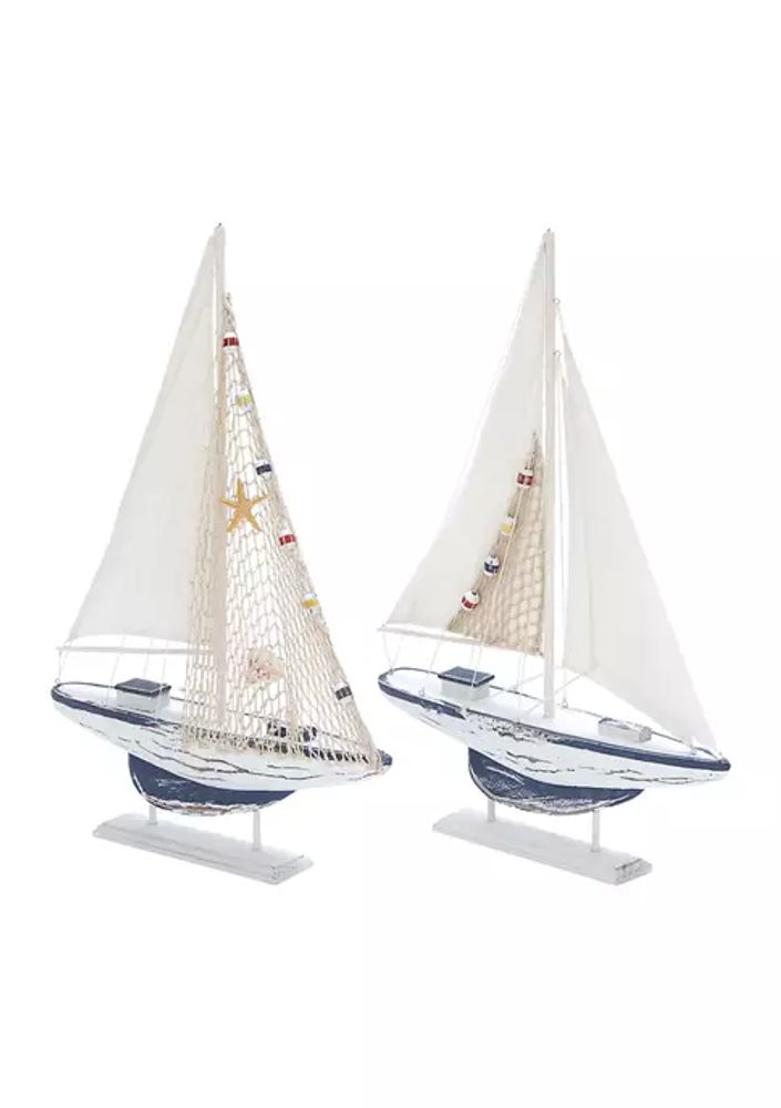 Belk Set of 2 Wood Coastal Sail Boat Sculpture | The Summit