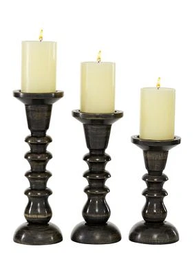 Traditional Wood Candle Holder - Set of 3