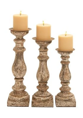 Traditional Wood Candle Holder - Set of 3