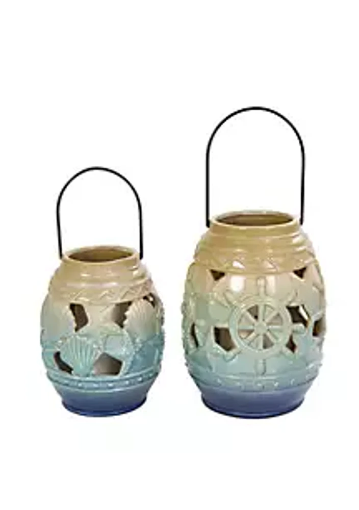 Monroe Lane Contemporary Ceramic Candle Lantern - Set of 2