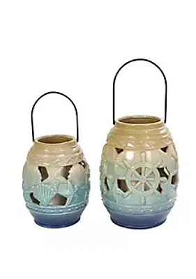 Monroe Lane Contemporary Ceramic Candle Lantern - Set of 2