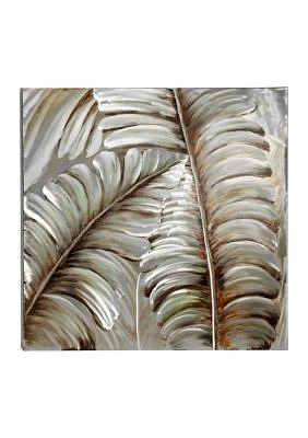 39.5 Inch Square Silver and Bronze 3D Leaves Metallic Wall Art