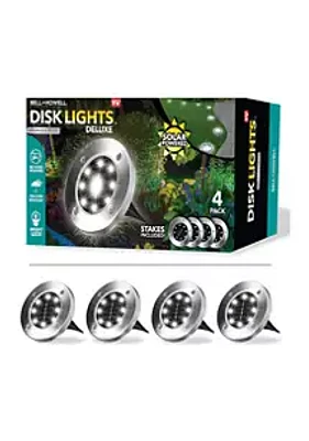 Bell + Howell Disk Lights Round Stainless Steel Solar Powered Outdoor Integrated LED Path Disk Lights 4-Pack