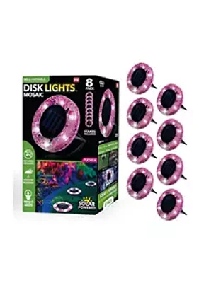 Bell + Howell Disk Lights Mosaic Fuchsia Solar Powered Outdoor Integrated LED Path Disk Lights 8-Pack