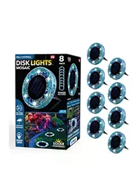 Bell + Howell Disk Lights Mosaic Blue Solar Powered Outdoor Integrated LED Path Disk Lights 8-Pack