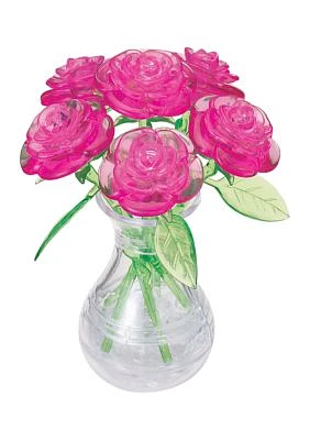 3D Crystal Puzzle - Roses in a Vase (Pink): 47 Pcs